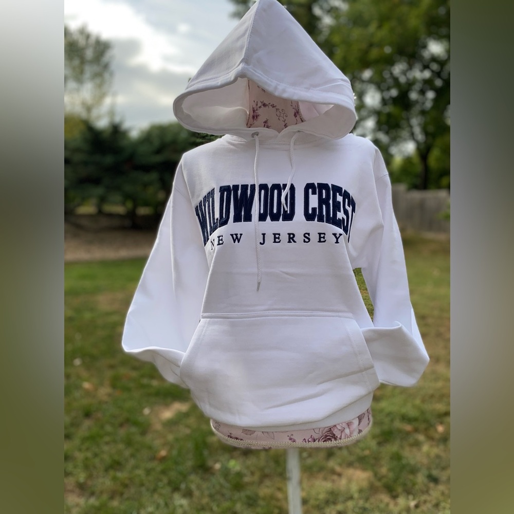 Wildwood Crest New Jersey hoodie by Ocean Beach Sportswear unisex sizing
